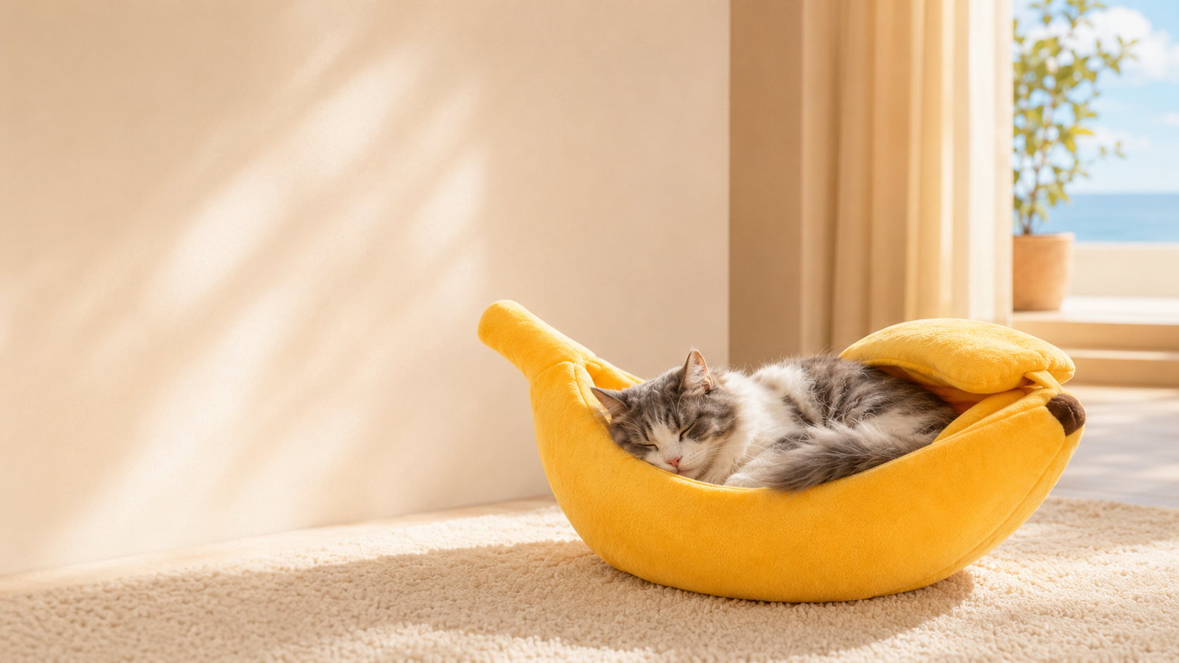Gato descansando en la Cama Banana Sparkling Paw